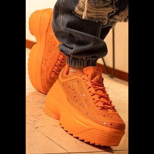 Ultra Cush Dazzle Baby Bright Orange Rhinestone Comfy Platform Sneakers